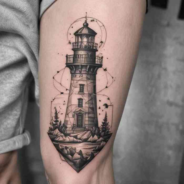 Geometric Lighthouse Design tattoo