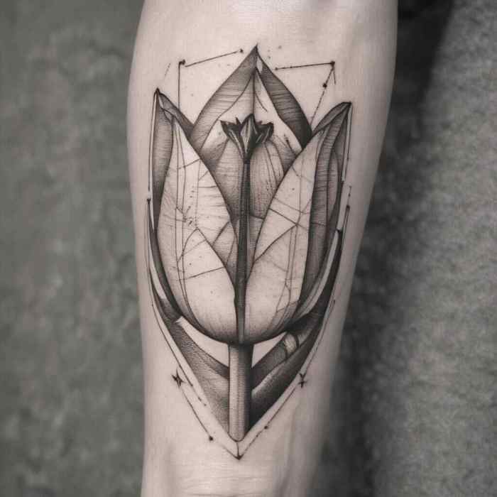 Geometric Tulip with Sharp Lines Tattoo
