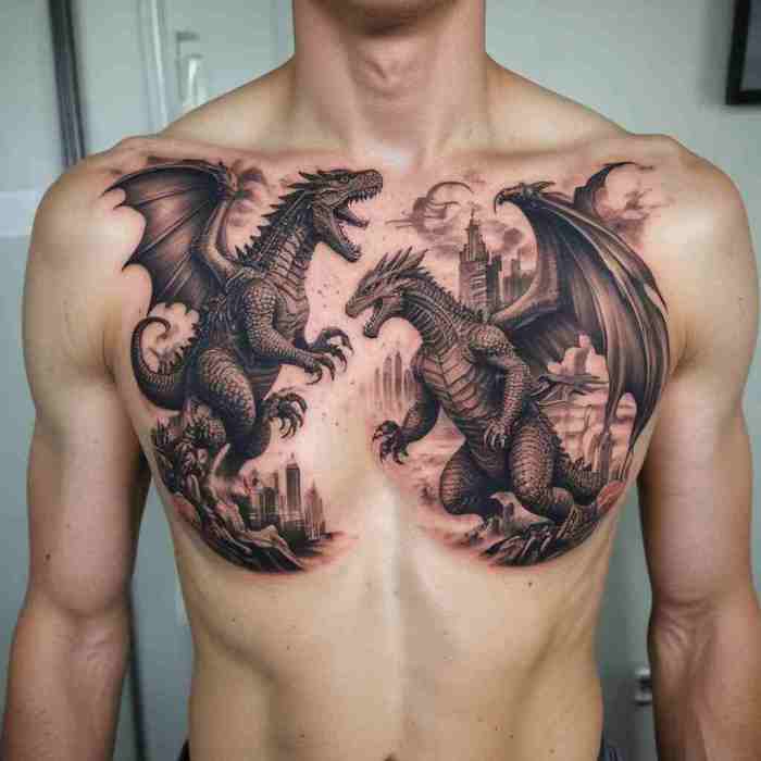 Godzilla and Rodan tattoo