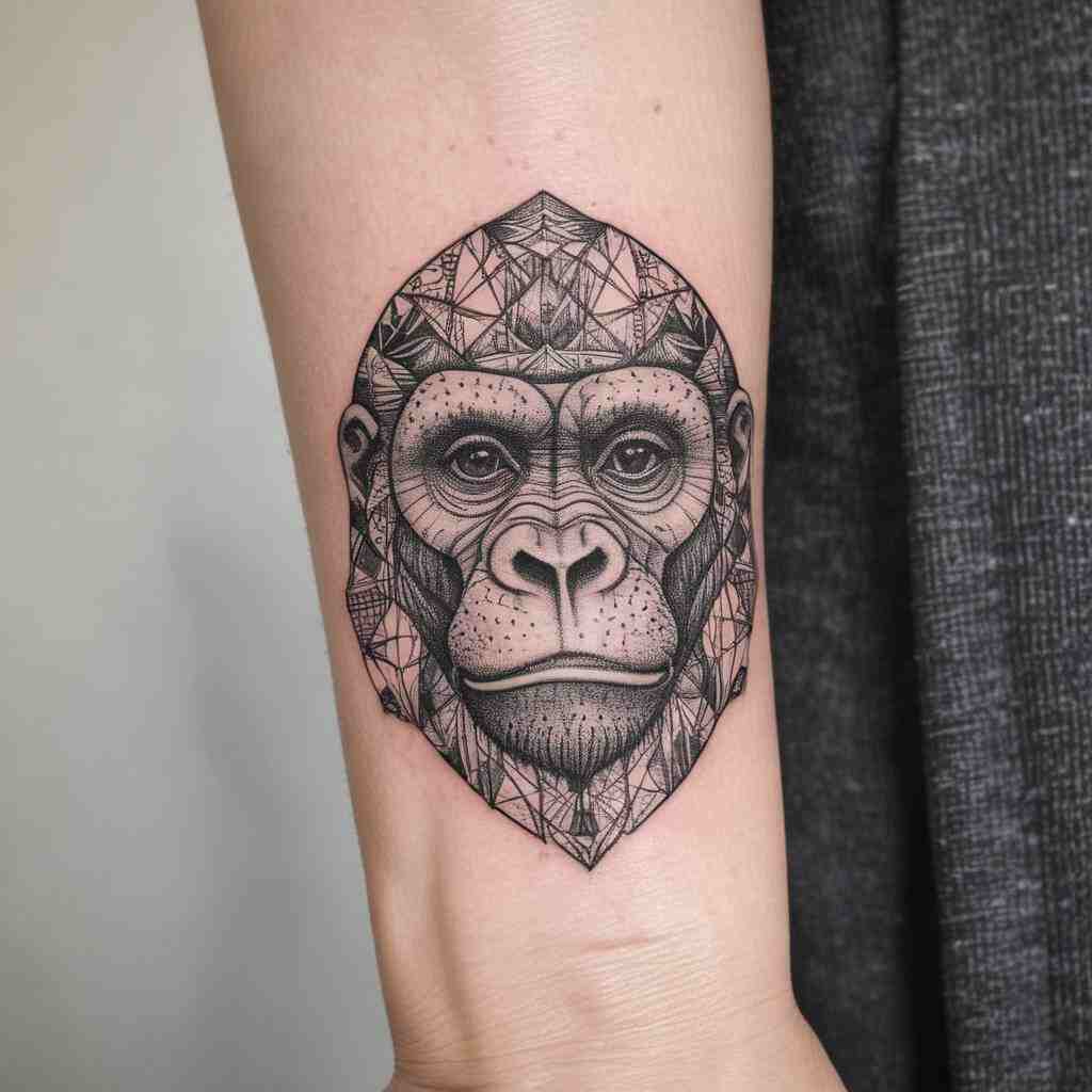 Gorilla Head with Geometric Patterns in a Small Design tattoo
