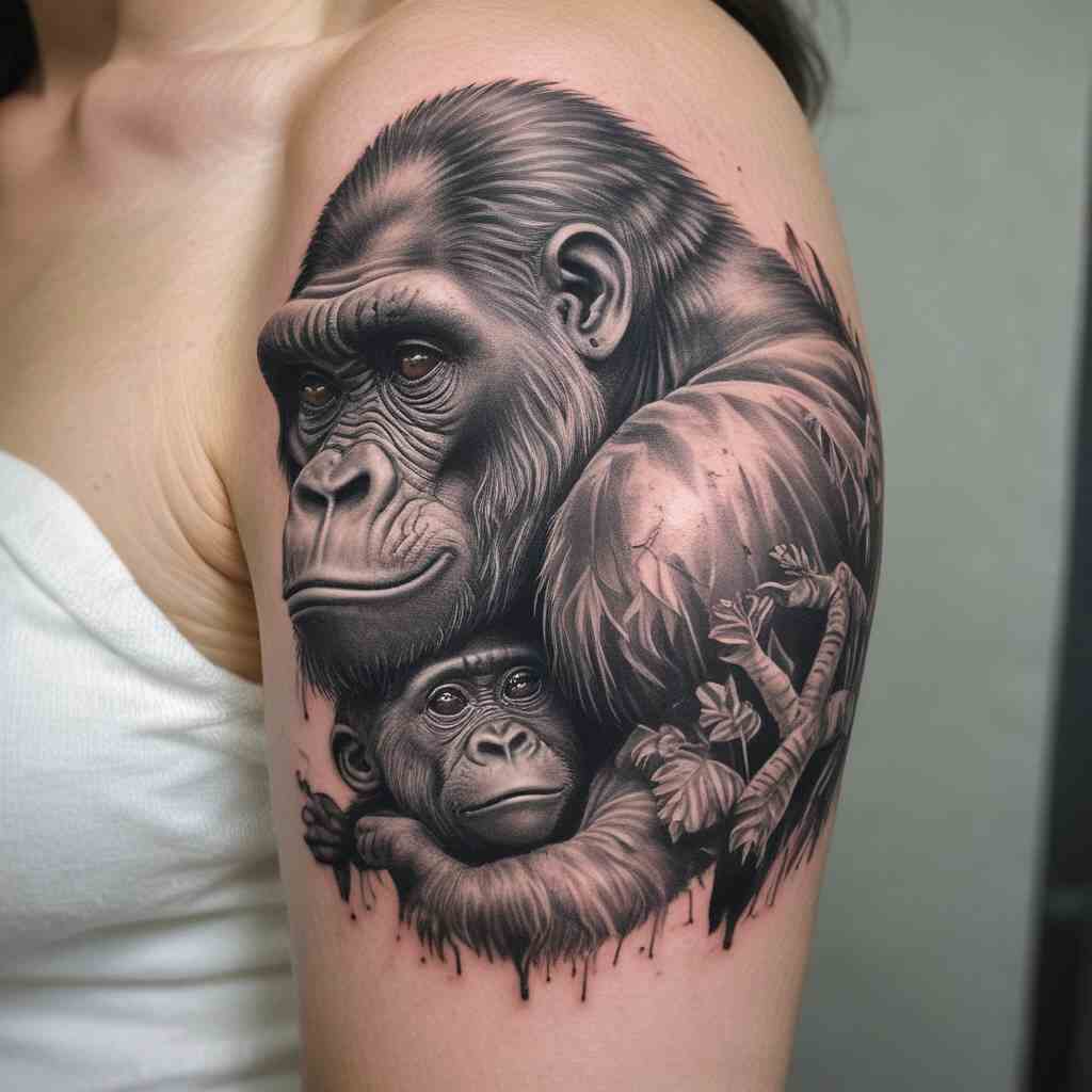 Gorilla and Baby in a Touching Realistic Style Tattoo
