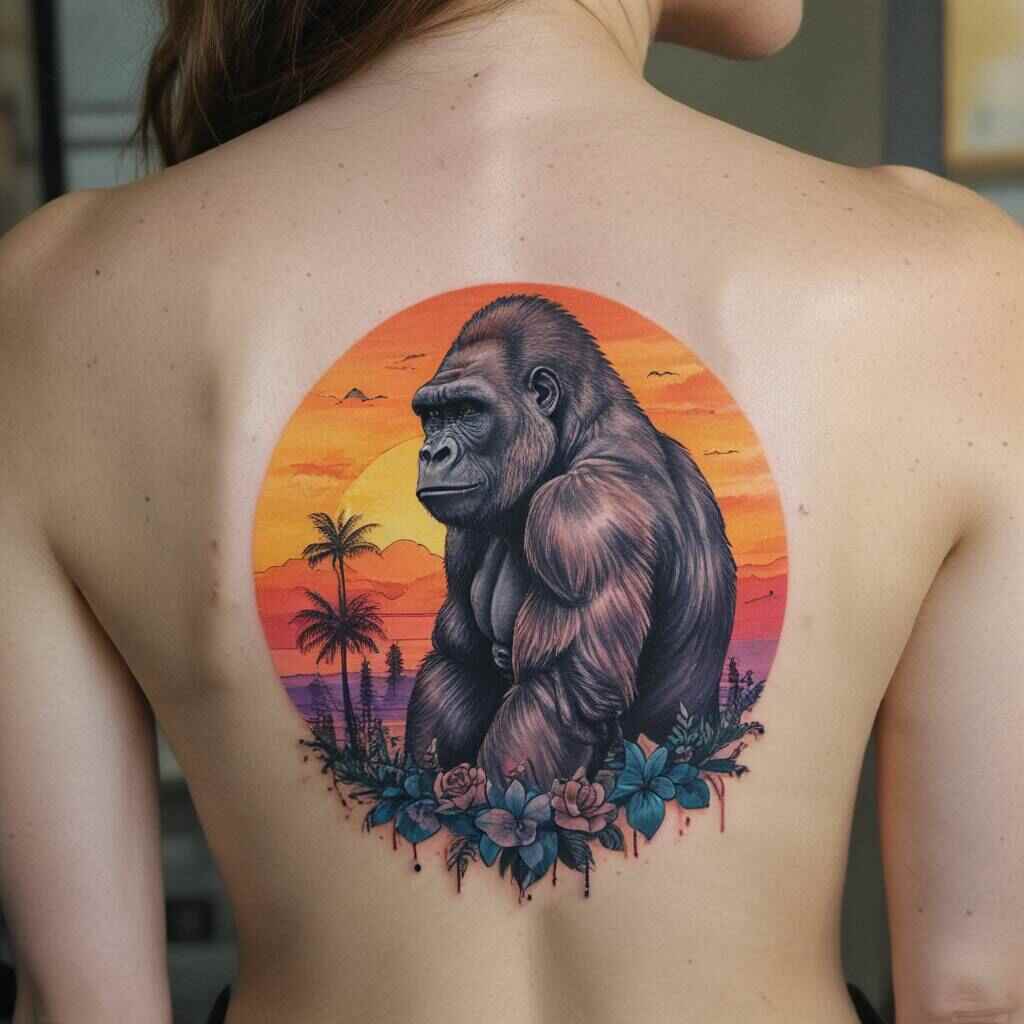 Gorilla in a Sunset Palette tattoo