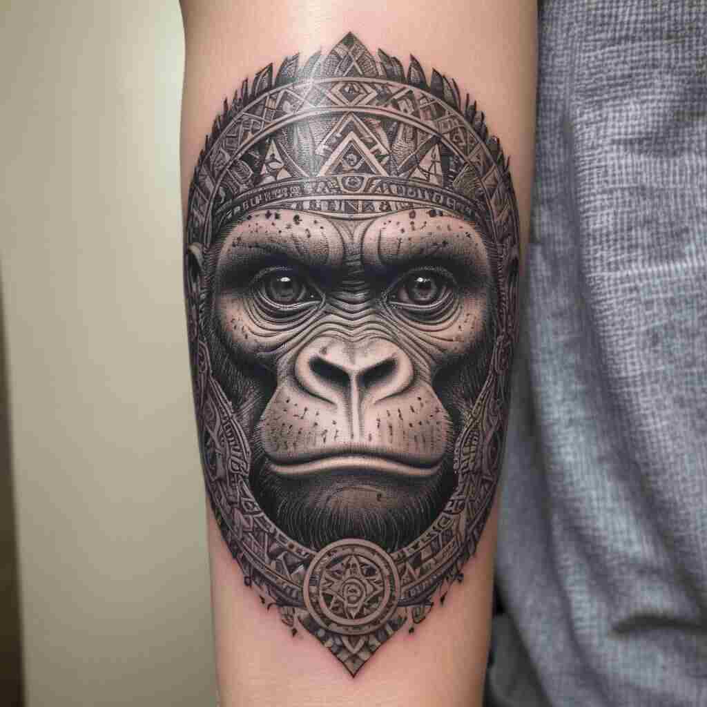 Gorilla in an African Tribal Theme with Symbolic Elements tattoo
