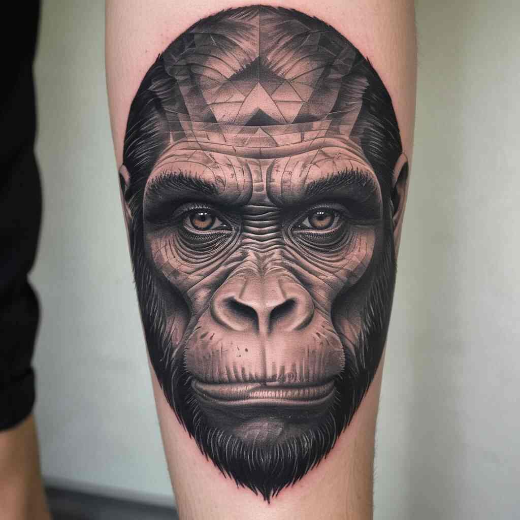 Half Realistic Half Geometric Gorilla Face Tattoo
