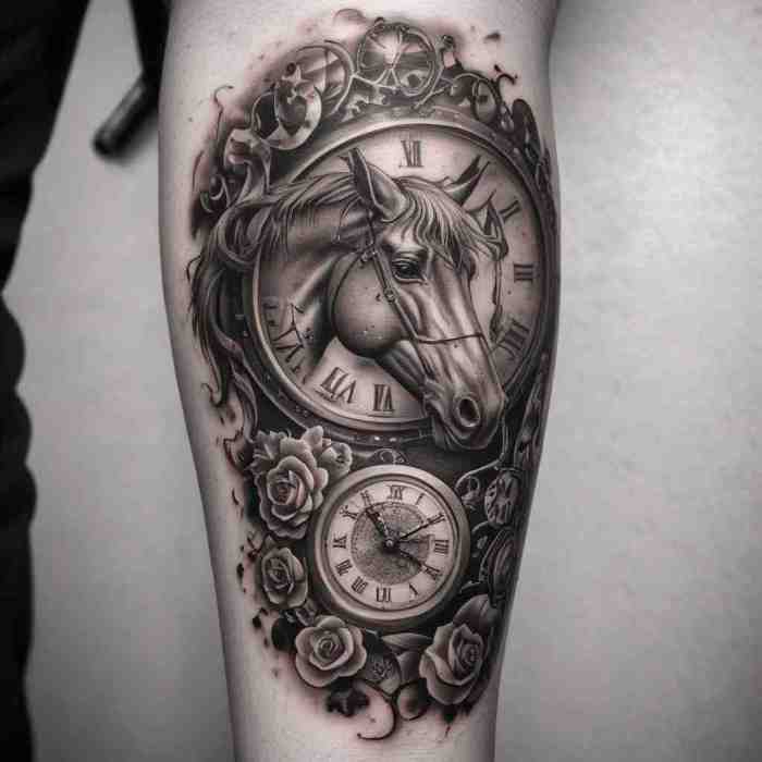 Horse and Clock tattoo
