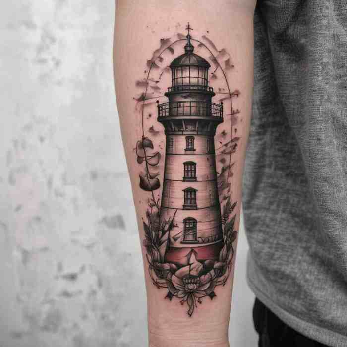Lighthouse with Nautical Flags tattoo