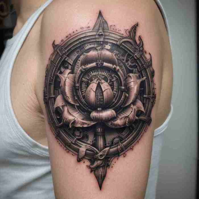 Mechanical Tulip for a Steampunk Vibe Tattoo