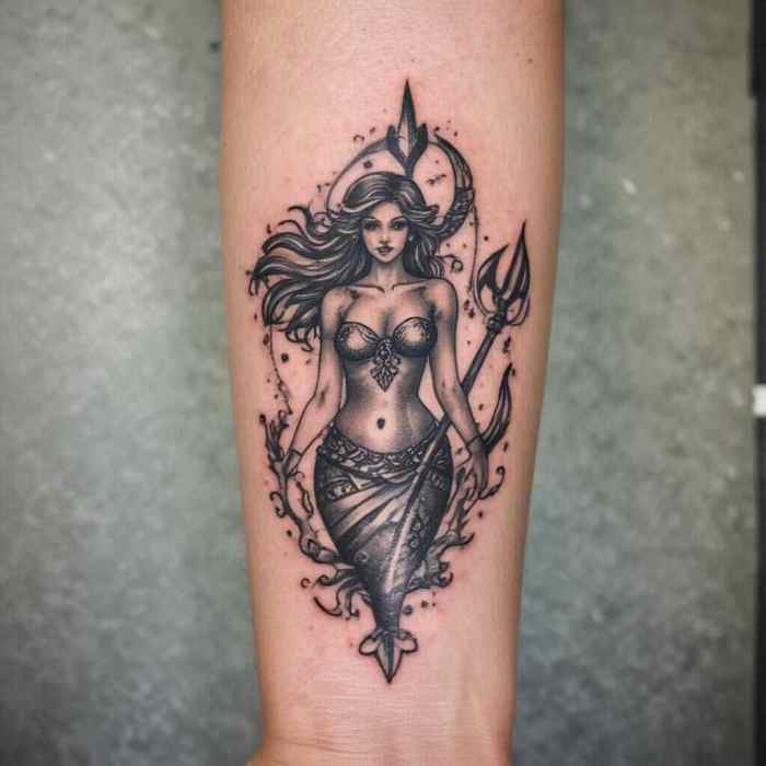 Mermaid with a Trident Tattoo