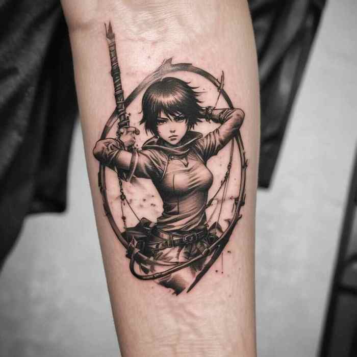 Mikasa Swinging in Action Tattoo
