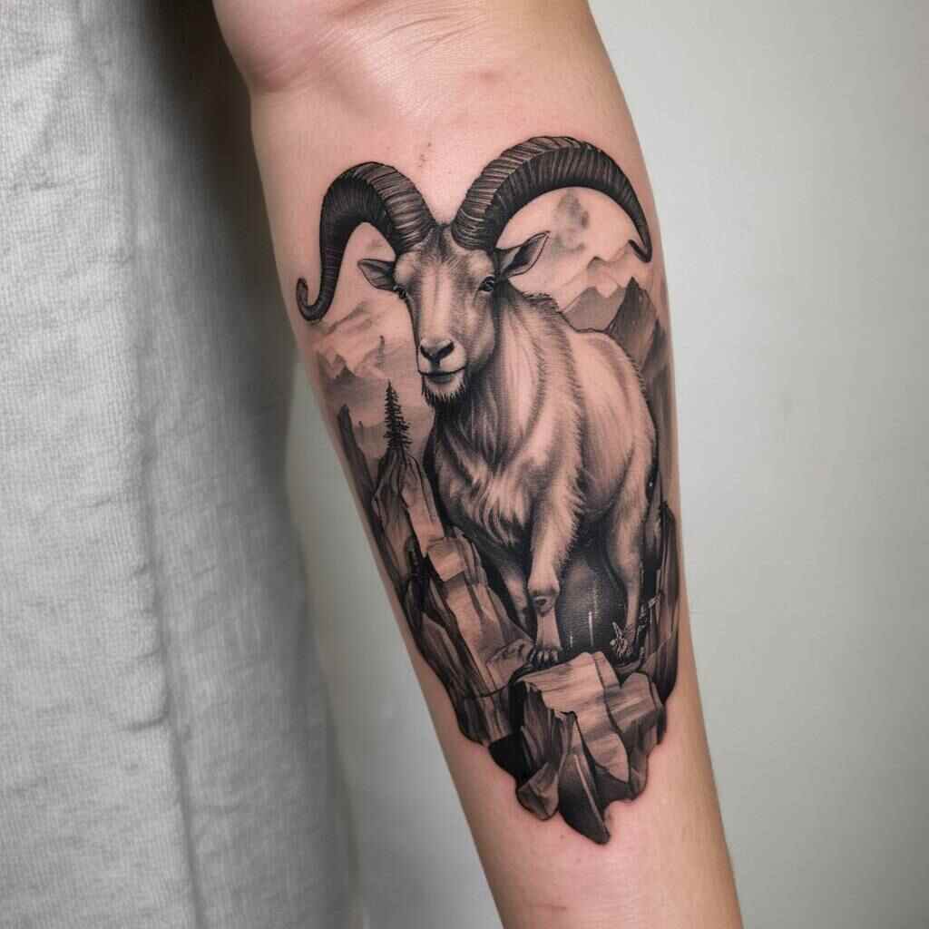 Mountain Goat on a Cliff Tattoo