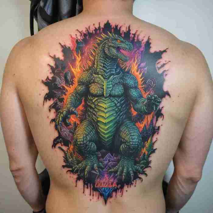 Neon Godzilla tattoo