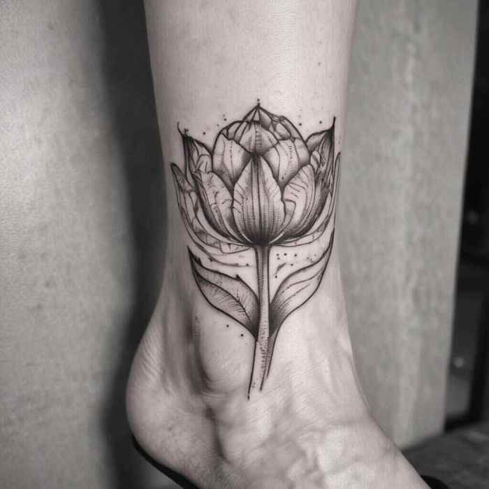 Outline the Tulip on the Ankle Tattoo