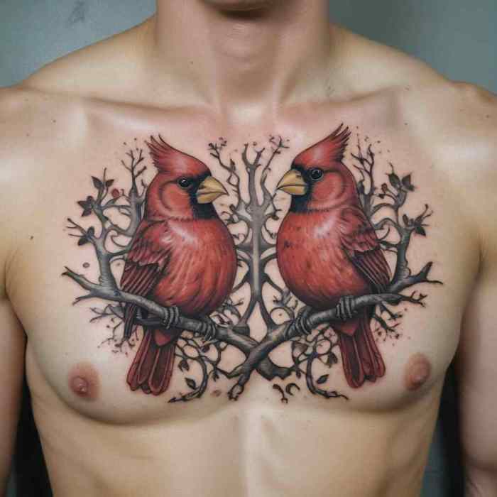 Pair of Cardinals Representing Unity and Harmony Tattoo