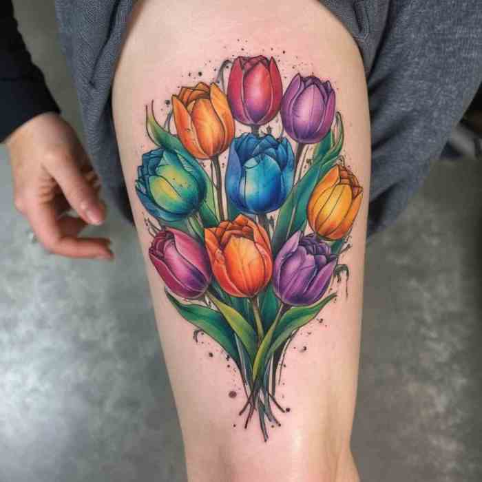 Rainbow Tulip Cluster tattoo