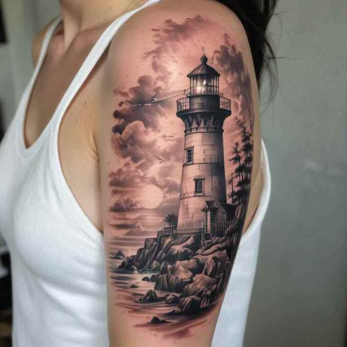 Realistic Lighthouse Scene tattoo