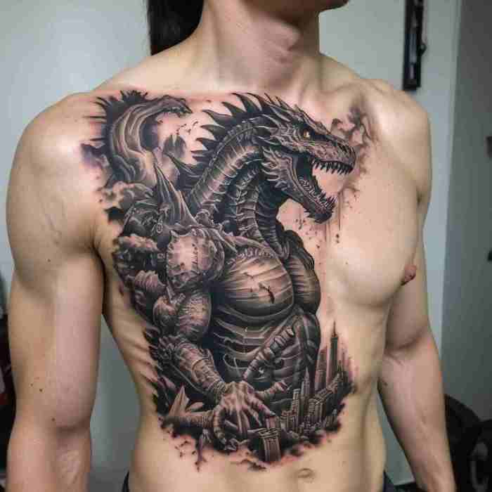 Skeleton Godzilla tattoo