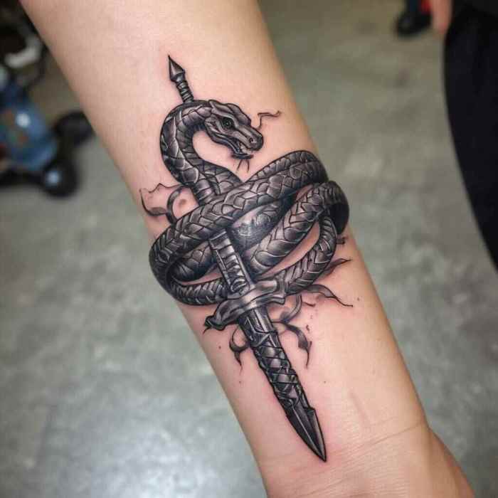 Snake Wrapped Around a Sword tattoo