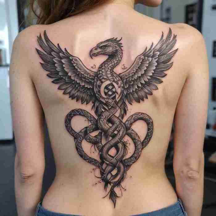 Snake and Hawk tattoo