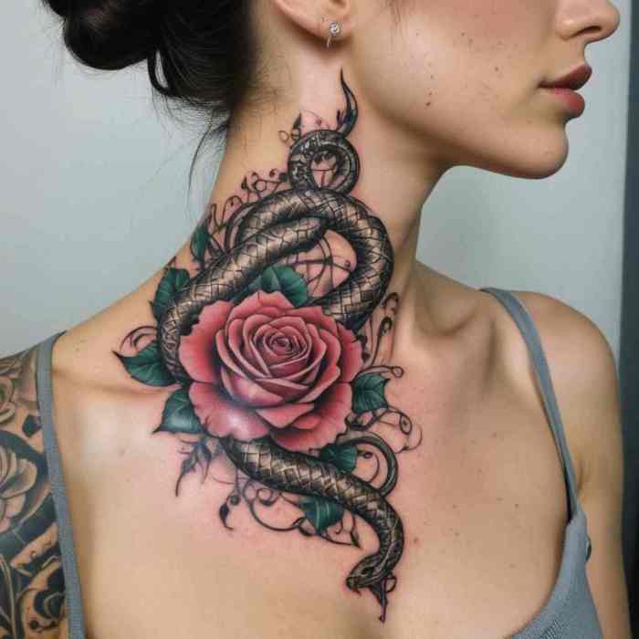 Snake and Rose Tattoo