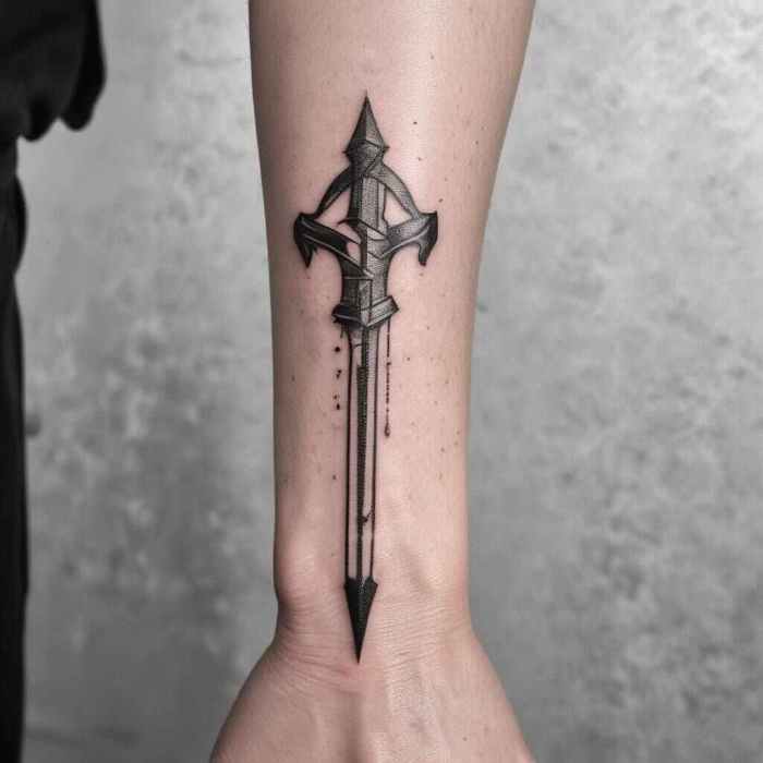 Spartan Spear in Linear Style Tattoo