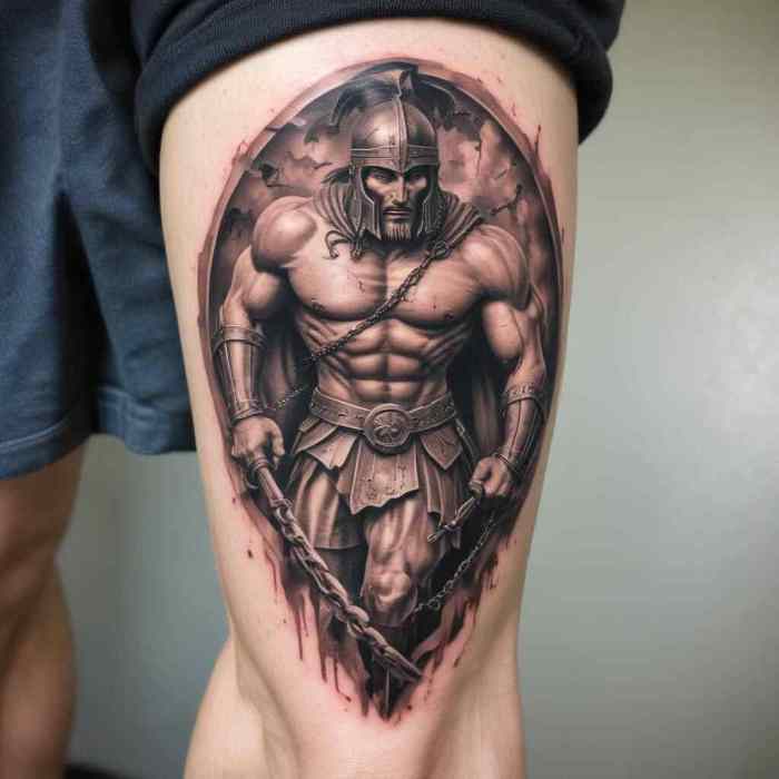 Spartan Warrior Breaking Chains tattoo