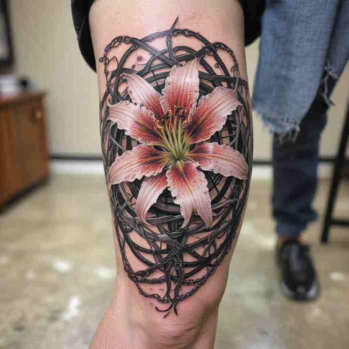 Spider Lily Entangled in Chains Symbolizing Breaking Free tattoo