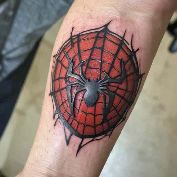 Spider Man Web Slinging in 3D Tattoo