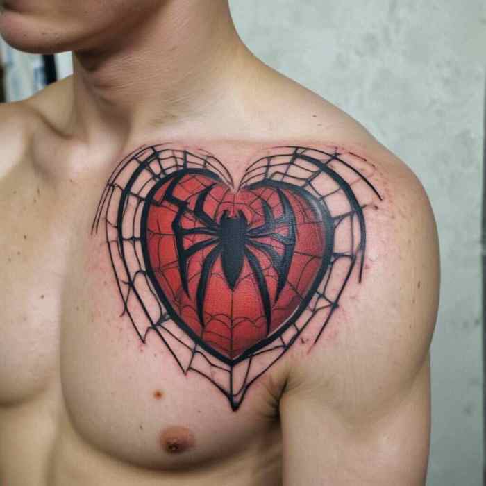 Spider Man with Web Heart Tattoo