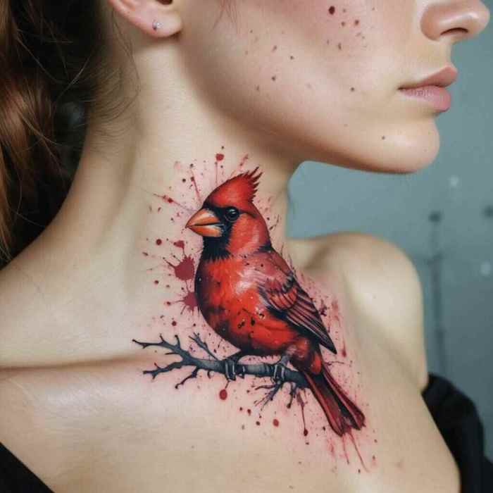 Splattered Paint Style Cardinal Tattoo