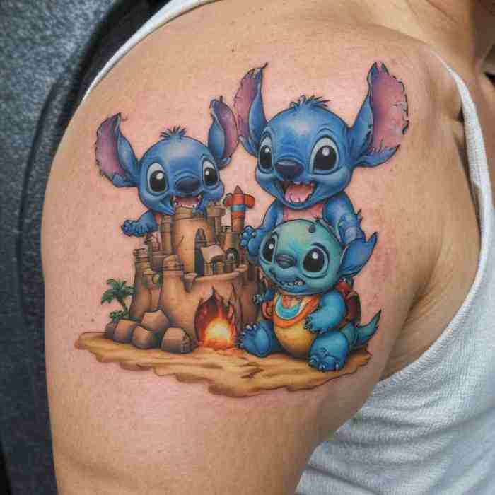 Stitch and Lilo Making Sandcastles tattoo