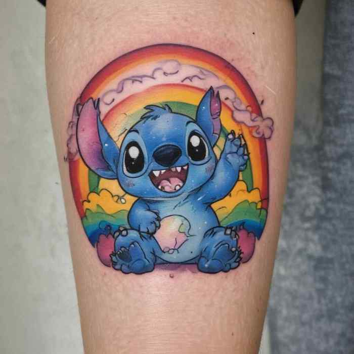 Stitch and Lilo Under a Rainbow tattoo