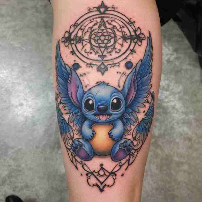 Stitch as a Guardian Angel with Wings tattoo