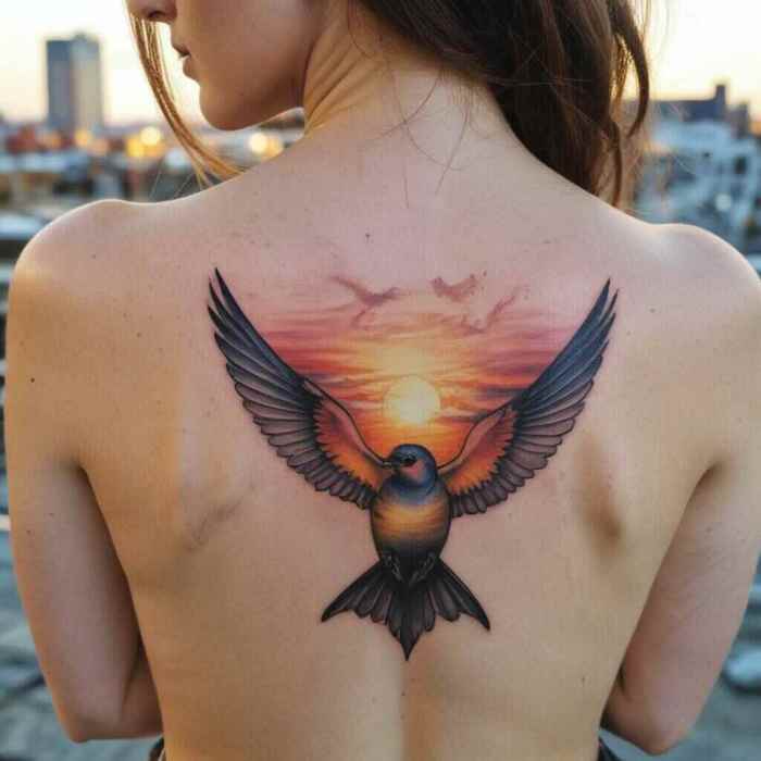 Sunset Swallow tattoo