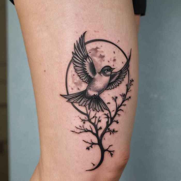 Swallow and Moon tattoo