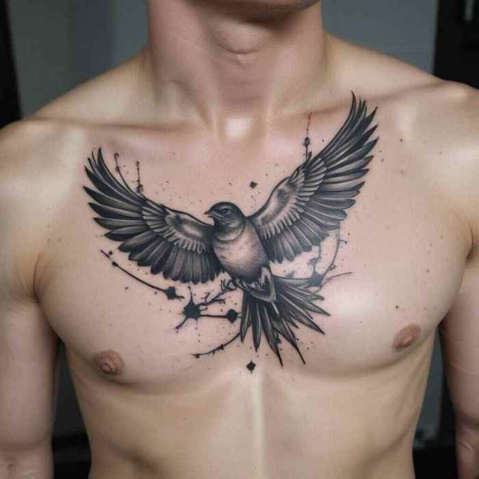 Swallow with Feathers Falling Tattoo
