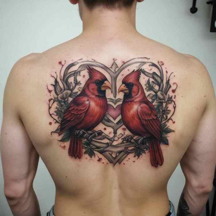 Traditional Cardinal Paired with a Heart or Anchor tattoo