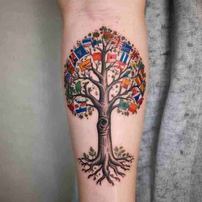 Tree with Country Flags Tattoo