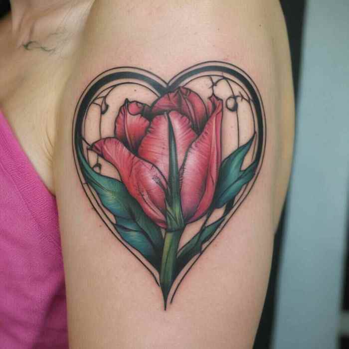 Tulip Growing Out of a Heart Tattoo