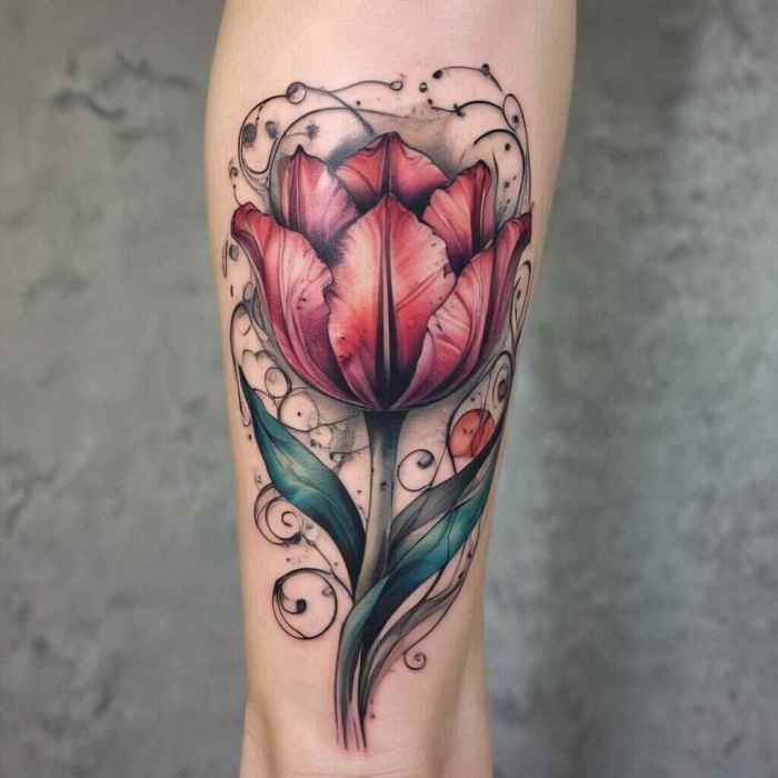 Tulip with Abstract Background Swirls tattoo
