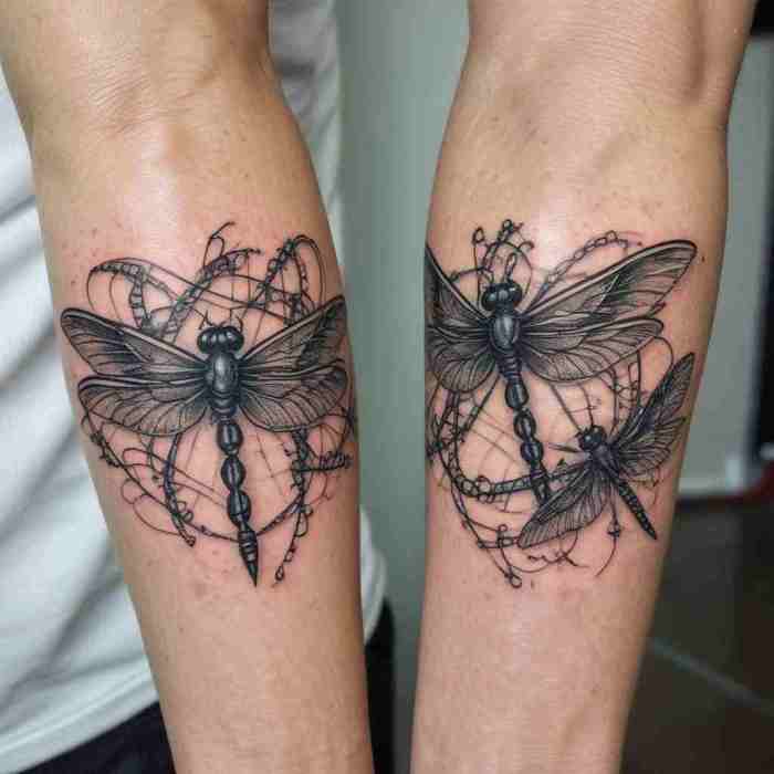 Two Intertwined Dragonflies in Flight tattoo
