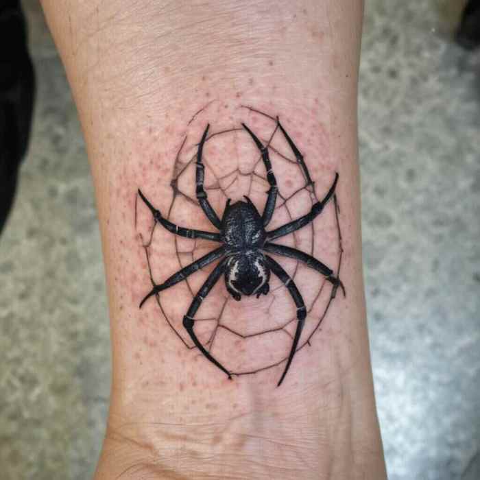 Web with Small Spider Tattoo