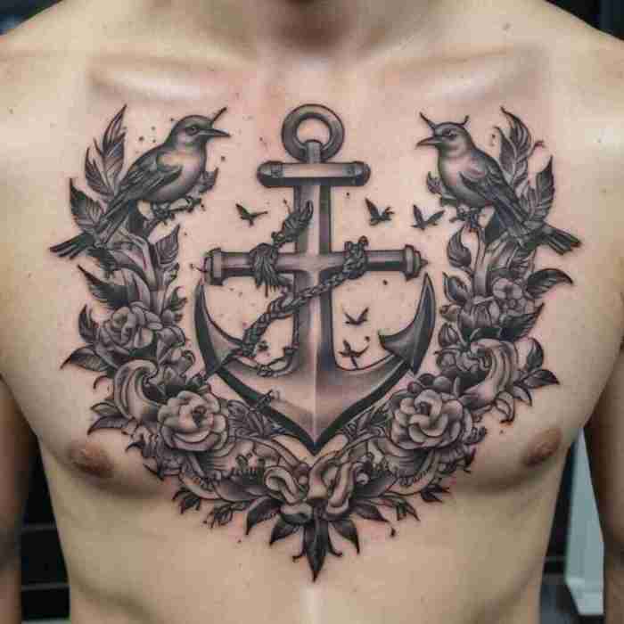 Anchor with Birds tattoo