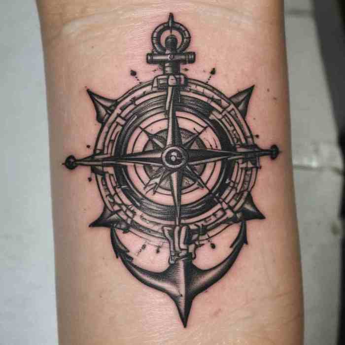 Anchor with Compass Rose tattoo