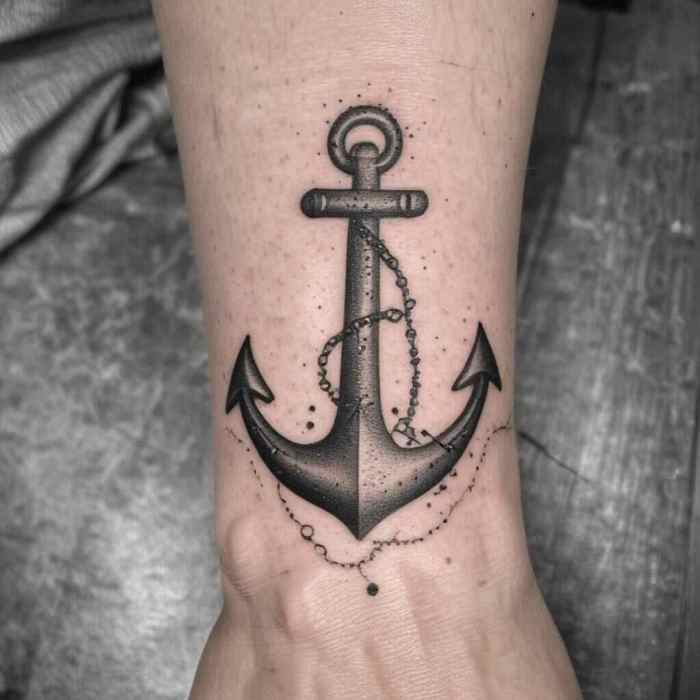 Anchor with Dotted Trail tattoo