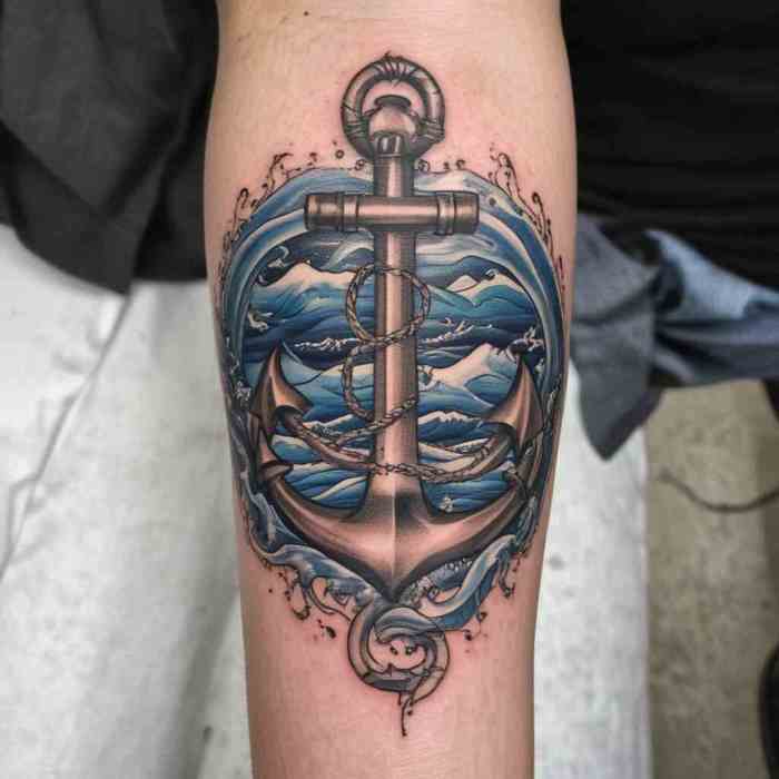 Anchor with Ocean Waves tattoo