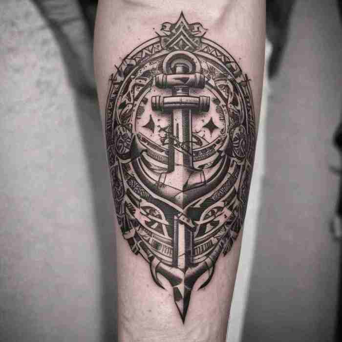 Anchor with Tribal Patterns tattoo