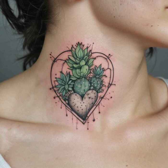 Cactus Growing Out of a Heart Tattoo