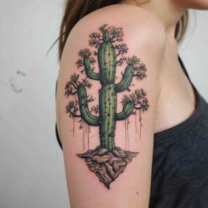 Cactus Turning Into a Tree tattoo