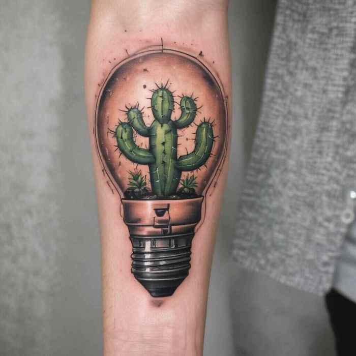 Cactus in a Lightbulb tattoo