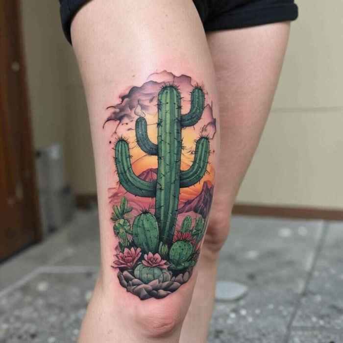 Cactus in a Storm with Lightning tattoo